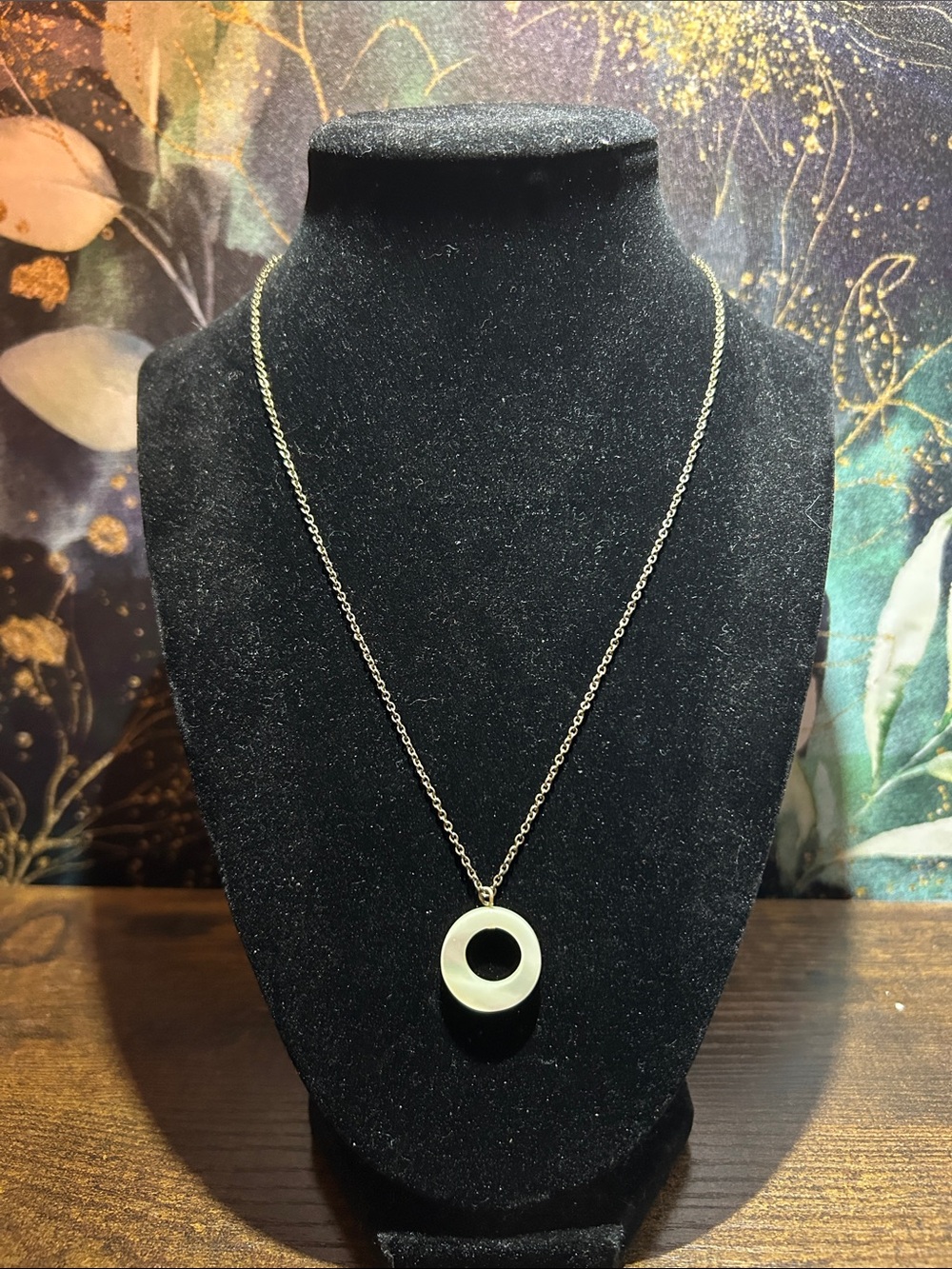 Minimalist White Ring Pendant Necklace on Silver Chain